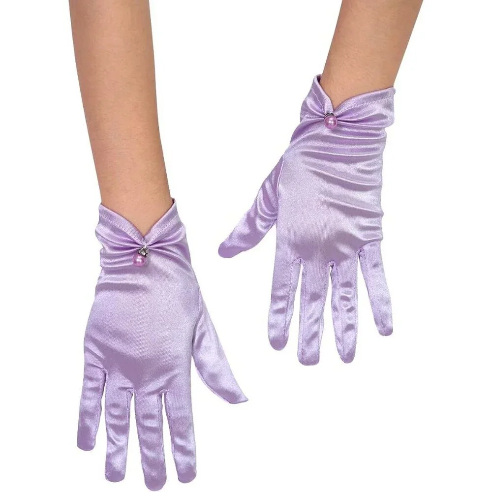 Women's Evening Lavender-Satin Short Lace Gloves Wrist Wedding Bridal Party